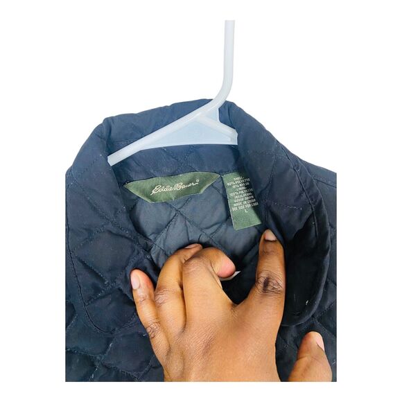 Eddie Bauer Womens Zip Quilted Goose Down Vest Winter Jacket Dark Blue Large - Picture 2 of 10